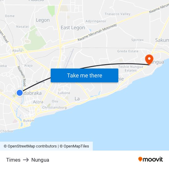 Times to Nungua map
