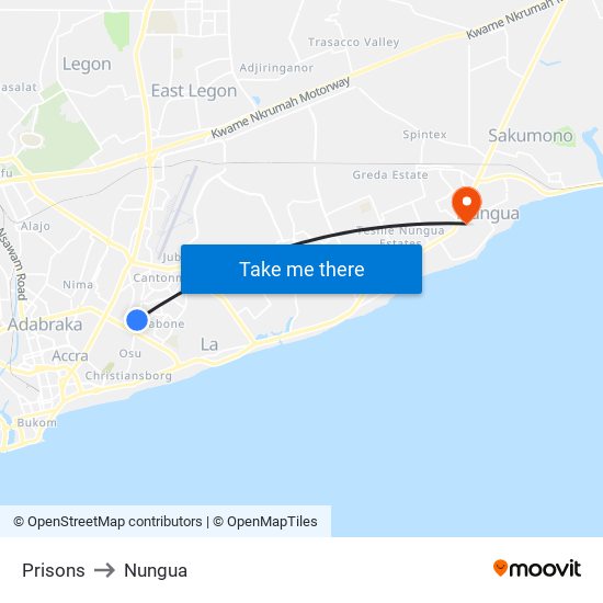Prisons to Nungua map
