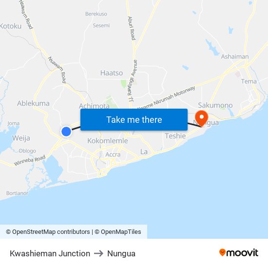 Kwashieman Junction to Nungua map