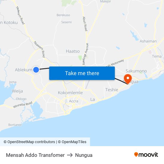 Mensah Addo Transfomer to Nungua map
