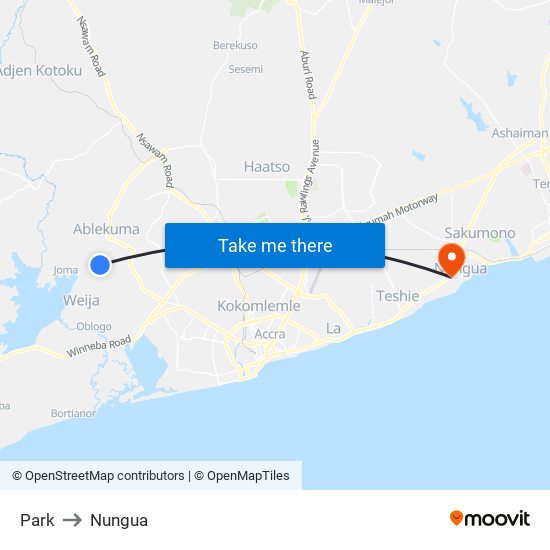 Park to Nungua map