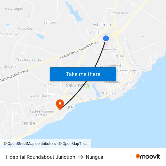 Hospital Roundabout Junction to Nungua map