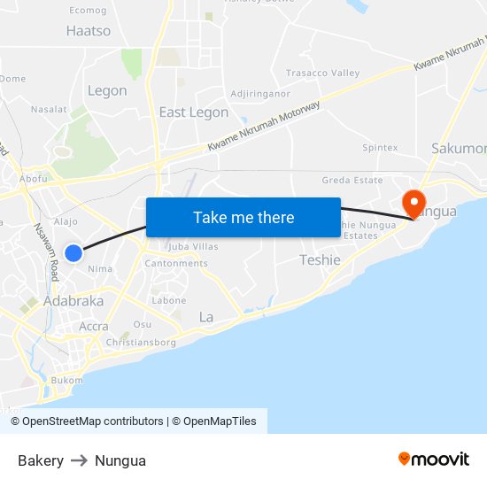 Bakery to Nungua map