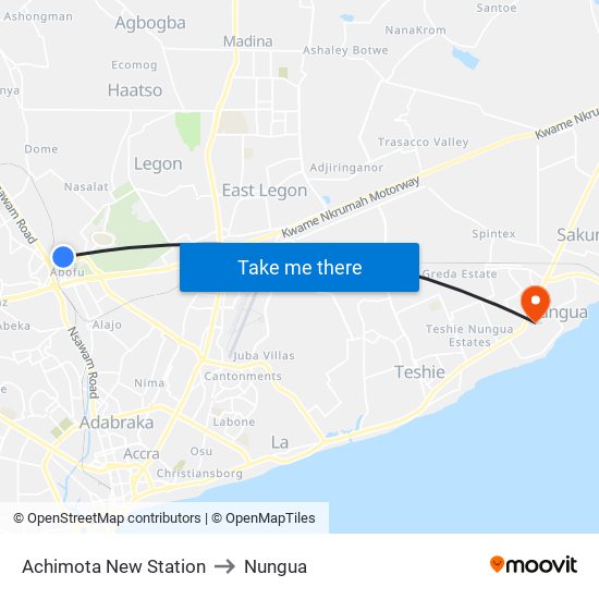 Achimota New Station to Nungua map