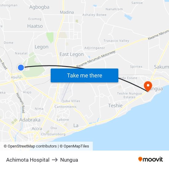 Achimota Hospital to Nungua map