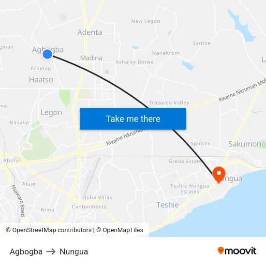 Agbogba to Nungua map