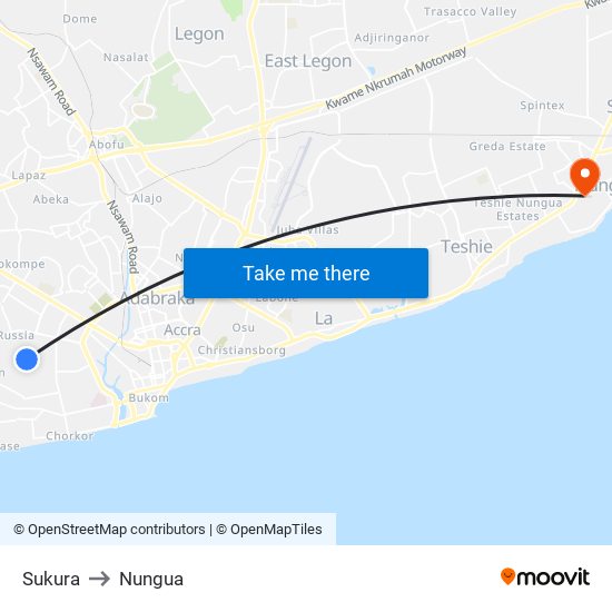 Sukura to Nungua map