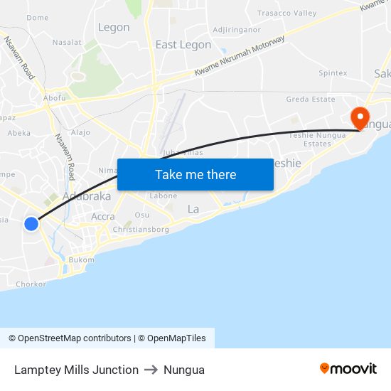 Lamptey Mills Junction to Nungua map