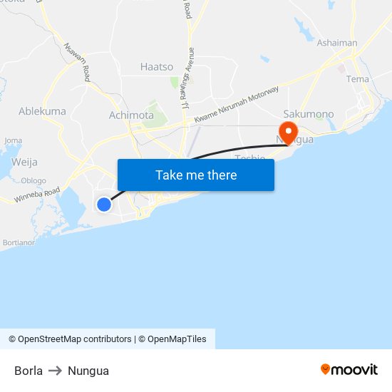 Borla to Nungua map