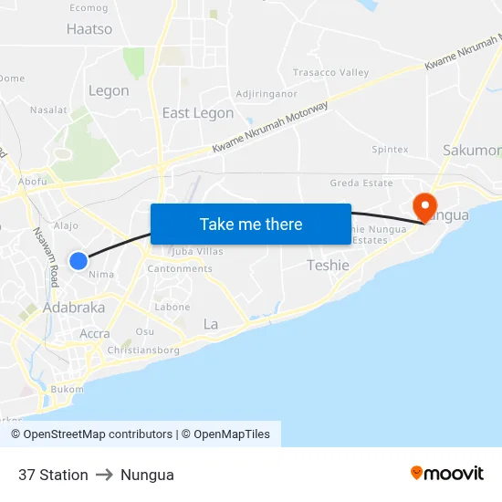 37 Station to Nungua map