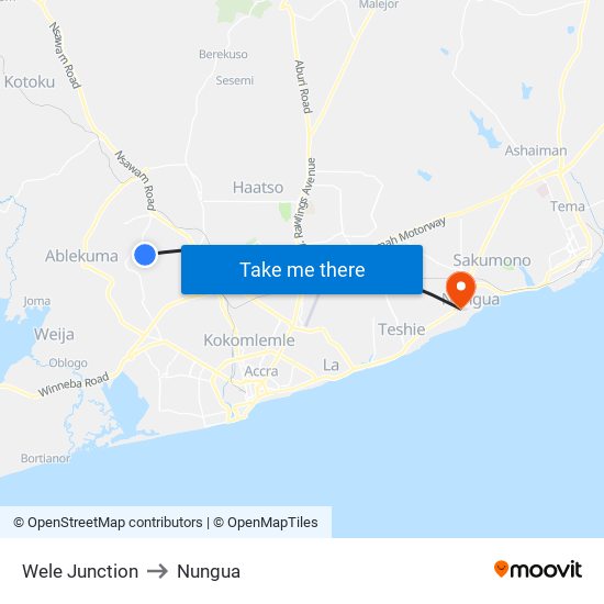 Wele Junction to Nungua map