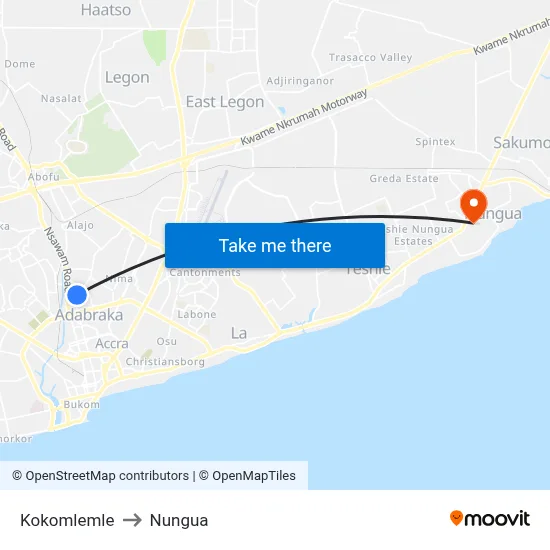 Kokomlemle to Nungua map