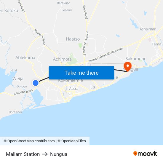 Mallam Station to Nungua map