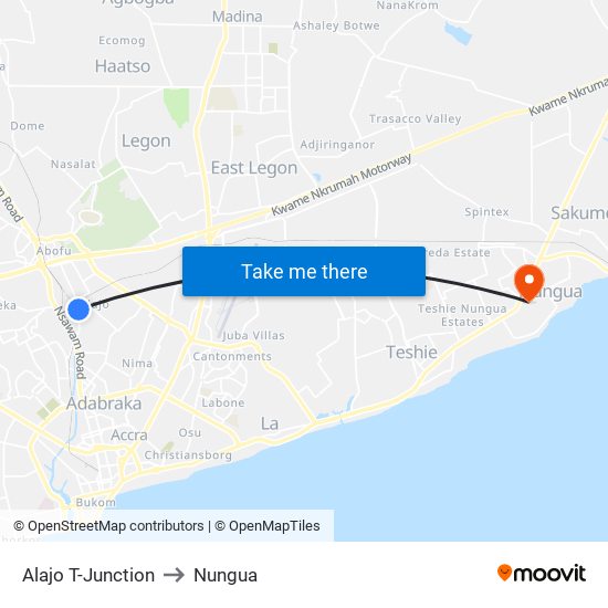 Alajo T-Junction to Nungua map