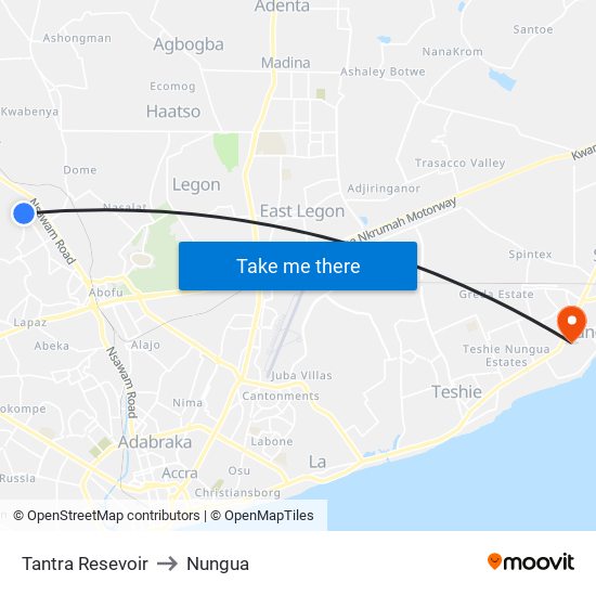 Tantra Resevoir to Nungua map