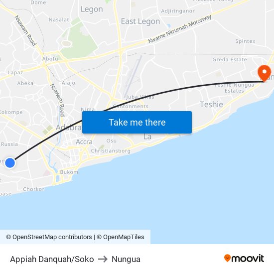 Appiah Danquah/Soko to Nungua map