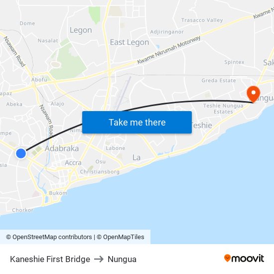 Kaneshie First Bridge to Nungua map