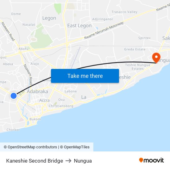 Kaneshie Second Bridge to Nungua map