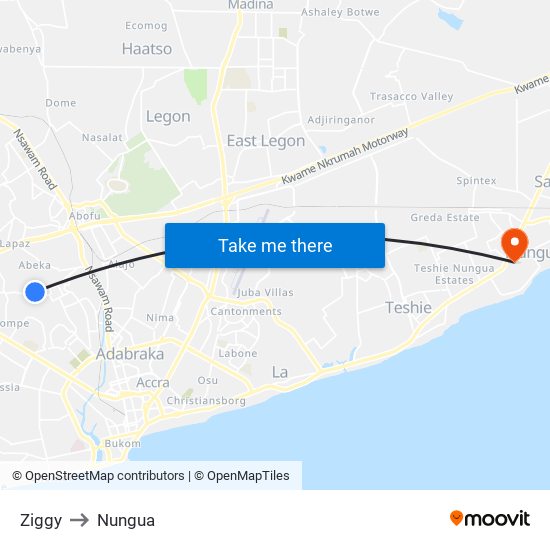 Ziggy to Nungua map