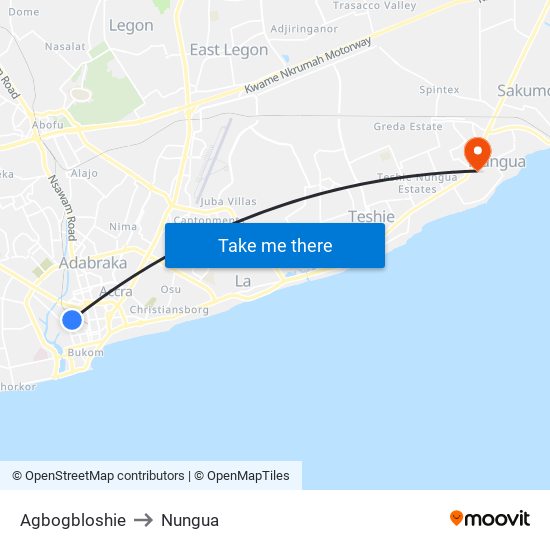 Agbogbloshie to Nungua map