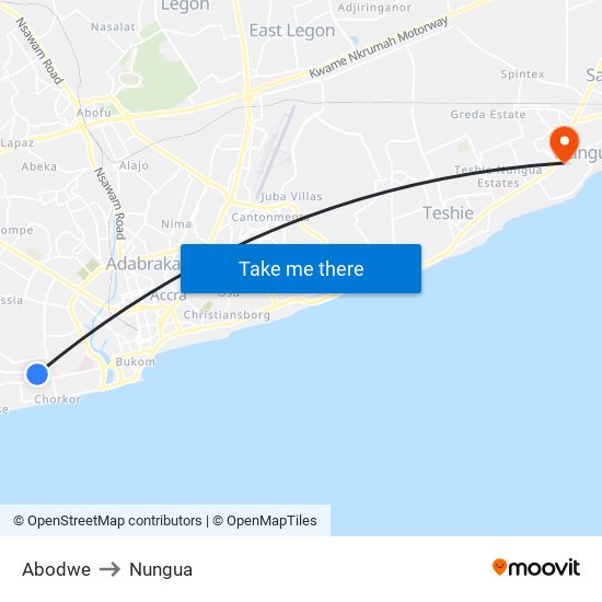 Abodwe to Nungua map