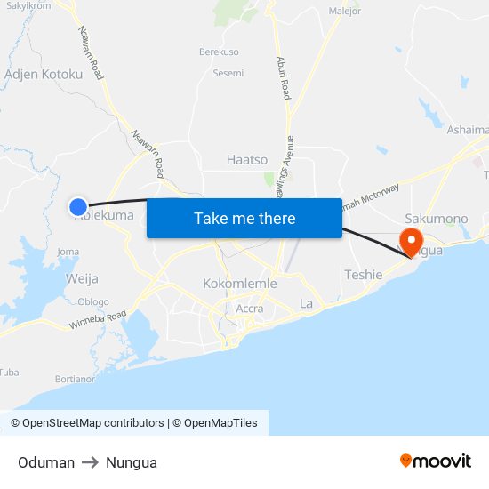 Oduman to Nungua map