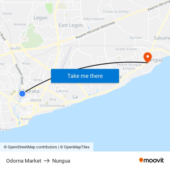 Odorna Market to Nungua map