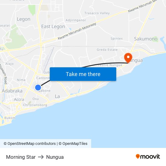 Morning Star to Nungua map