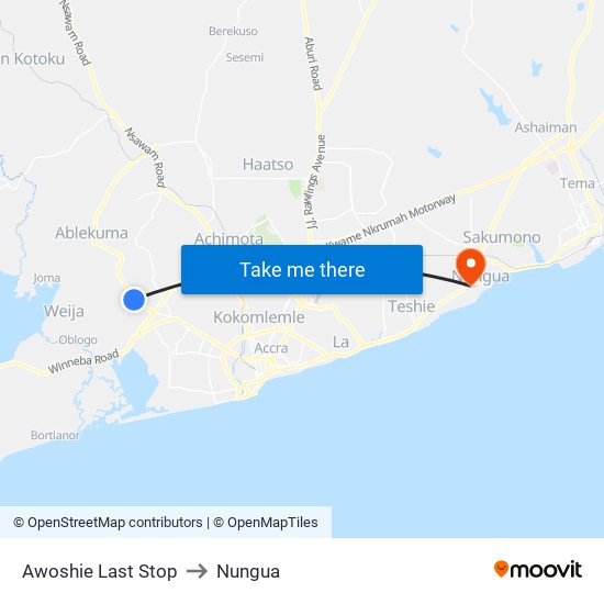 Awoshie Last Stop to Nungua map