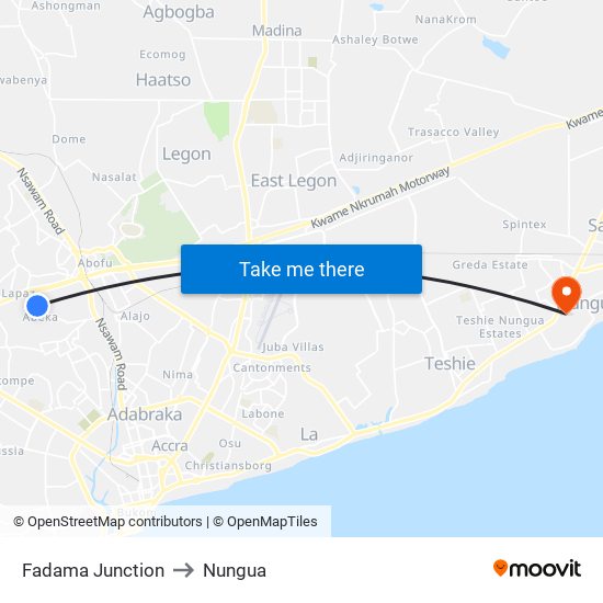 Fadama Junction to Nungua map