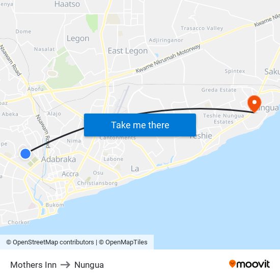 Mothers Inn to Nungua map