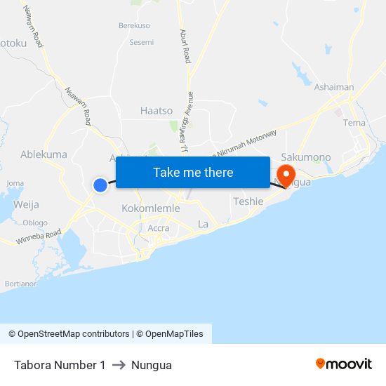 Tabora Number 1 to Nungua map