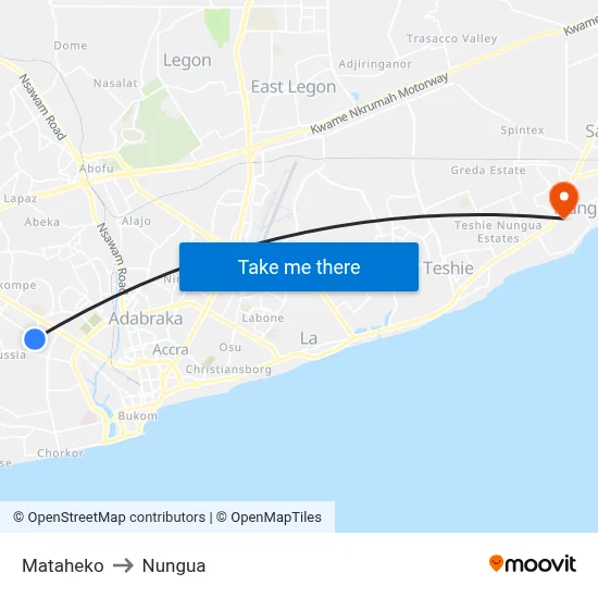Mataheko to Nungua map