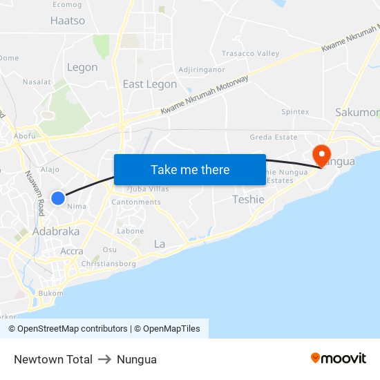 Newtown Total to Nungua map