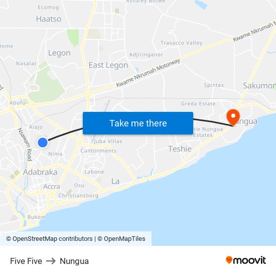 Five Five to Nungua map