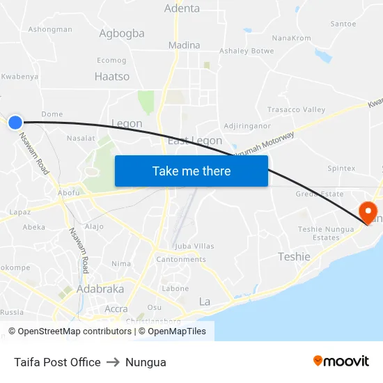 Taifa Post Office to Nungua map