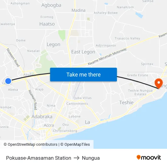 Pokuase-Amasaman Station to Nungua map