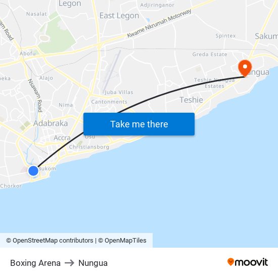 Boxing Arena to Nungua map
