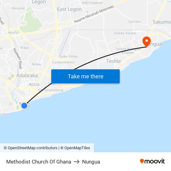 Methodist Church Of Ghana to Nungua map