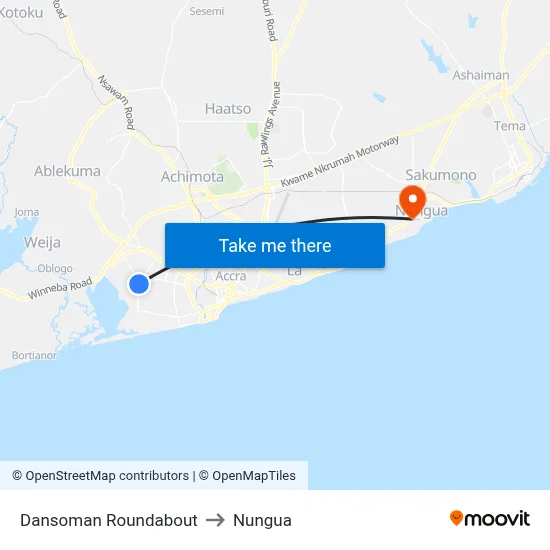 Dansoman Roundabout to Nungua map