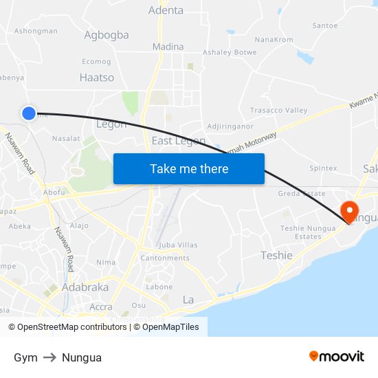 Gym to Nungua map