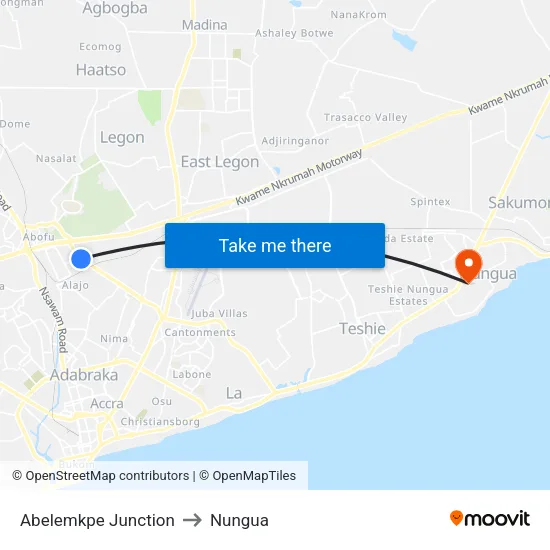 Abelemkpe Junction to Nungua map