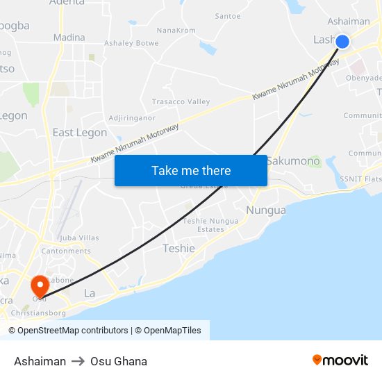 Ashaiman to Osu Ghana map