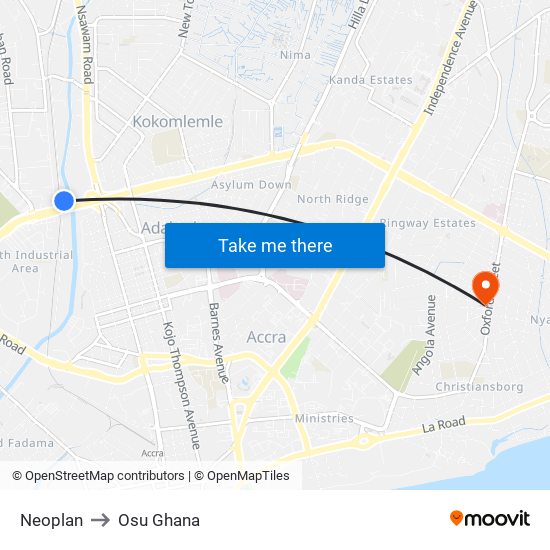 Neoplan to Osu Ghana map