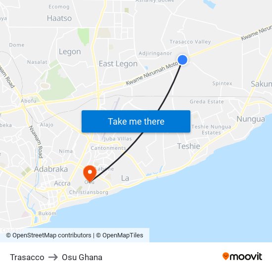 Trasacco to Osu Ghana map