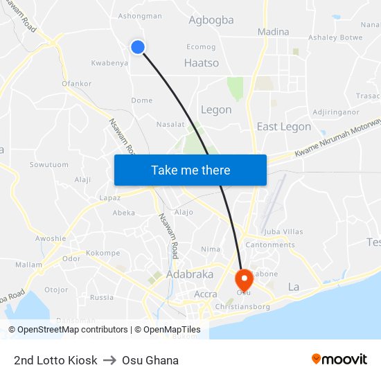2nd Lotto Kiosk to Osu Ghana map