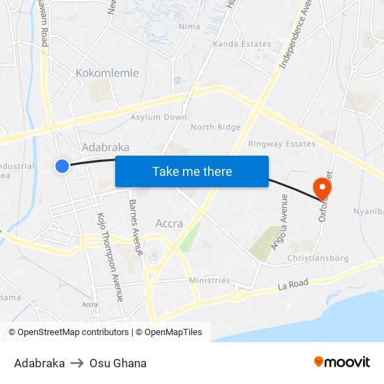 Adabraka to Osu Ghana map