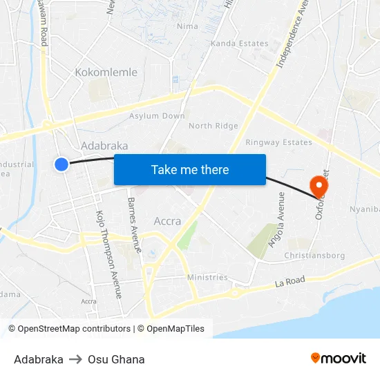 Adabraka to Osu Ghana map