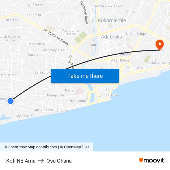 Kofi NE Ama to Osu Ghana map