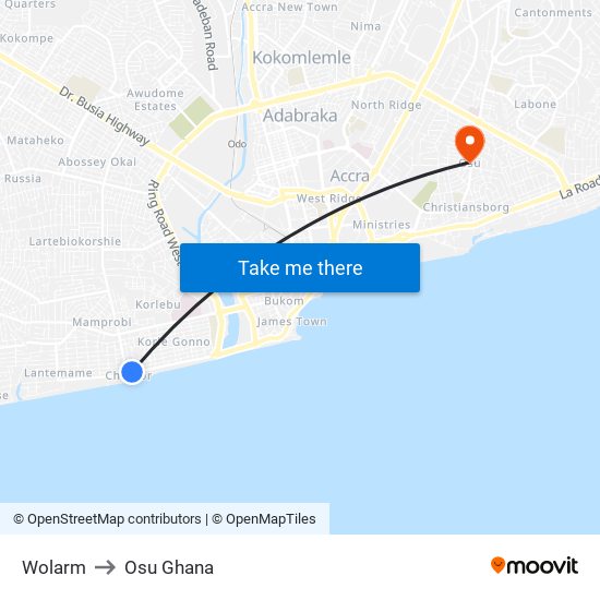 Wolarm to Osu Ghana map